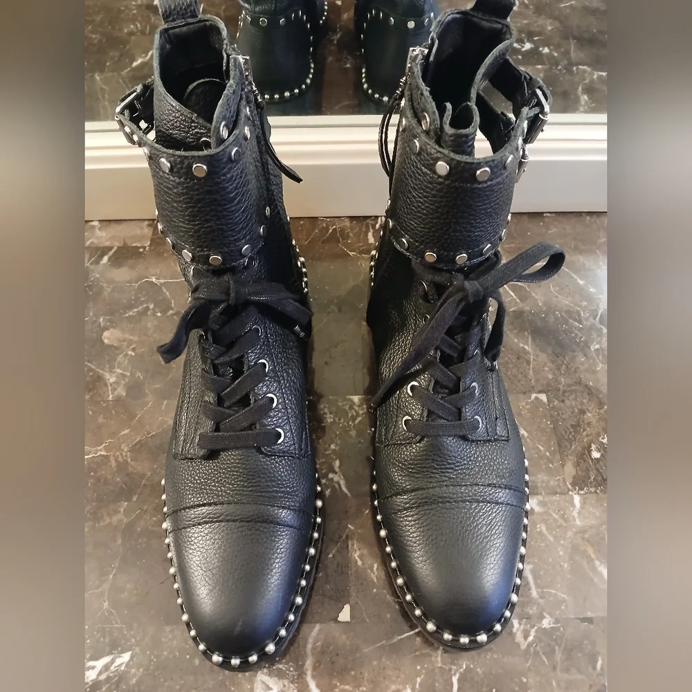 Sam Edelman Black Combat Boots with Silver Studs - Picture 4 of 11